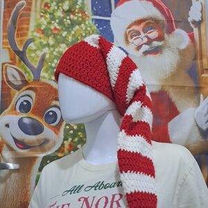 Red and White Striped Crochet Hat